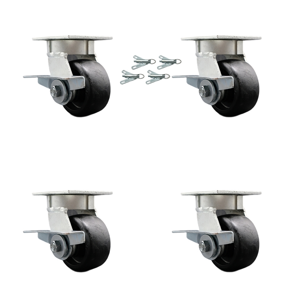 SCC-KP30S420-GFNR-SLB-BSL-4 Kingpinless Glass Filled Nylon Swivel Top Plate Caster with 4 x 2 in. Black Wheels - 4800 lbs Total Capacity - Set of 4