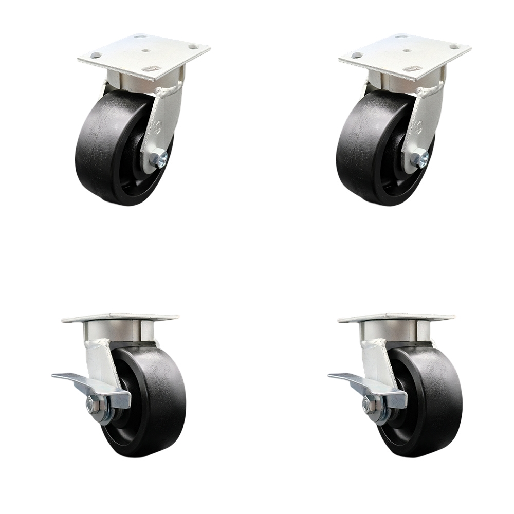SCC-KP30S520-GFNR-BSL-2-SLB-2 Kingpinless Glass Filled Nylon Swivel Top Plate Caster with 5 x 2 in. Black Wheels - 5000 lbs Total Capacity - Set of 4