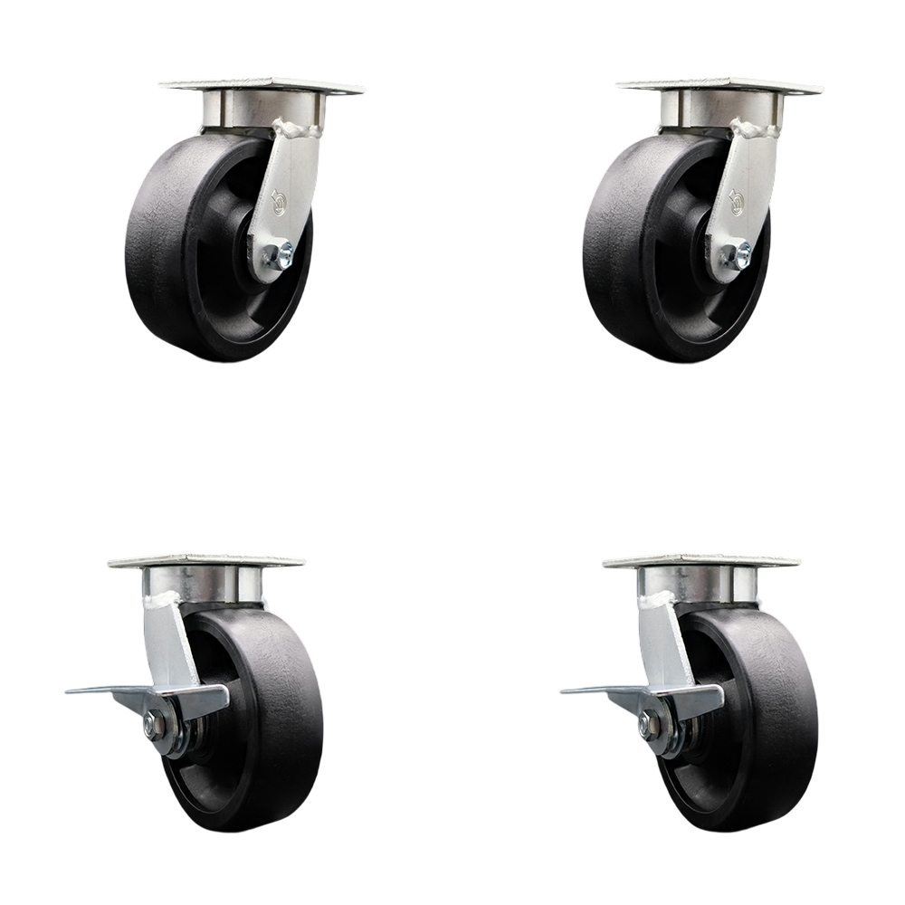 SCC-KP30S620-GFNR-BSL-2-SLB-2 Kingpinless Glass Filled Nylon Swivel Top Plate Caster with 6 x 2 in. Black Wheels - 5000 lbs Total Capacity - Set of 4