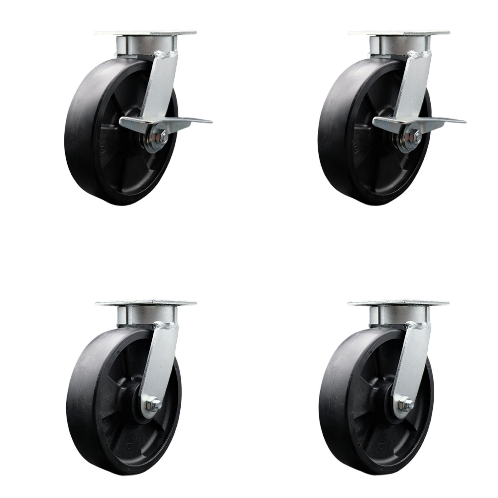 SCC-KP30S820-GFNR-SLB-BSL-2-BSL-2 Kingpinless Glass Filled Nylon Swivel Top Plate Caster with 8 x 2 in. Black Wheels - 5000 lbs Capacity - Set of 4