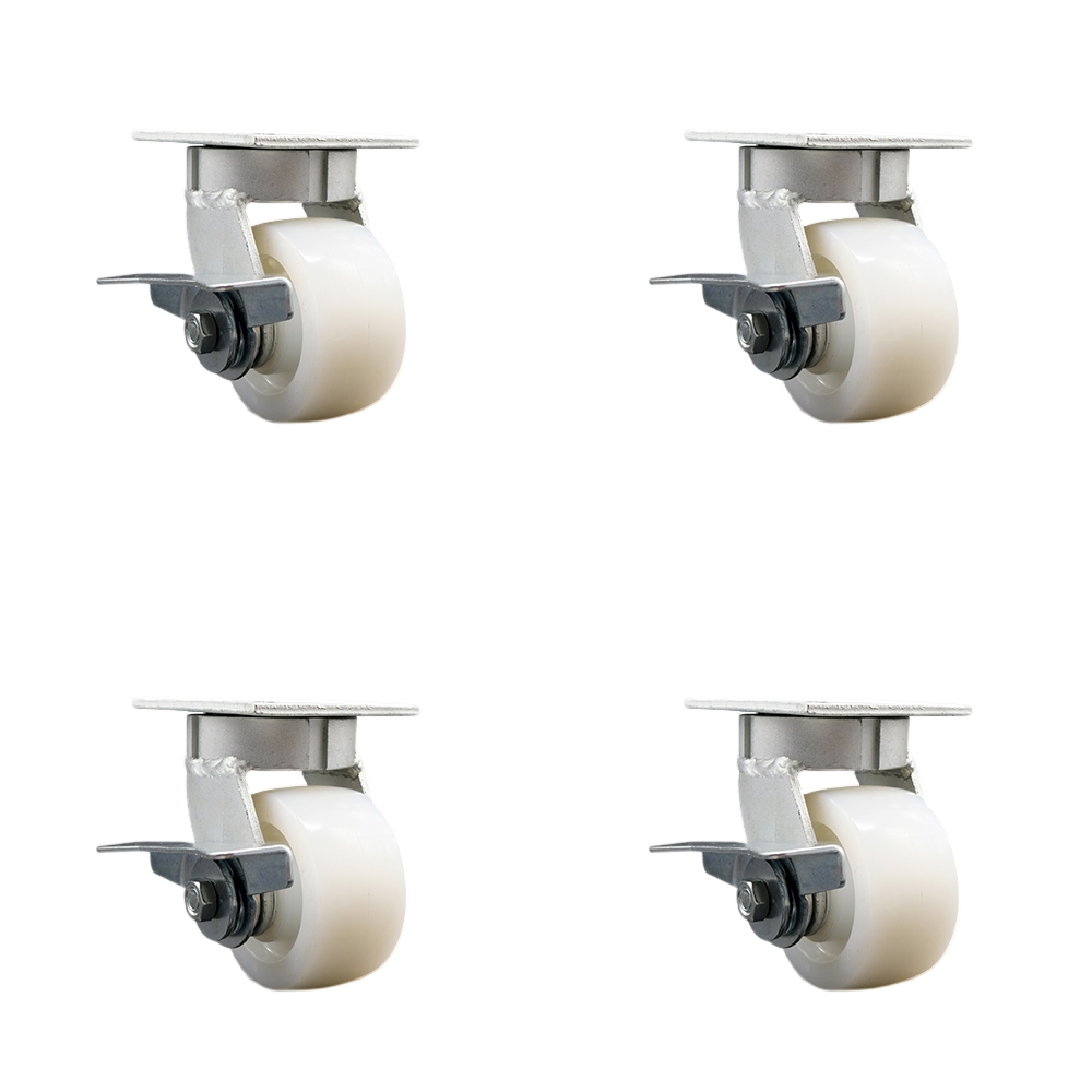 SCC-KP30S420-NYR-SLB-4 Kingpinless Nylon Swivel Top Plate Caster with 4 x 2 in. White Wheels - 3200 lbs Total Capacity - Set of 4