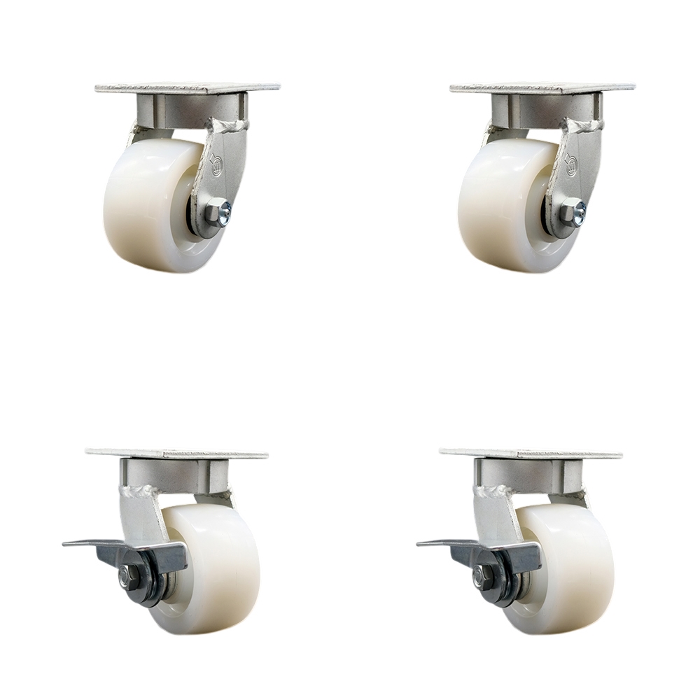 SCC-KP30S420-NYR-2-SLB-2 Kingpinless Nylon Swivel Top Plate Caster with 4 x 2 in. White Wheels - 3200 lbs Total Capacity - Set of 4