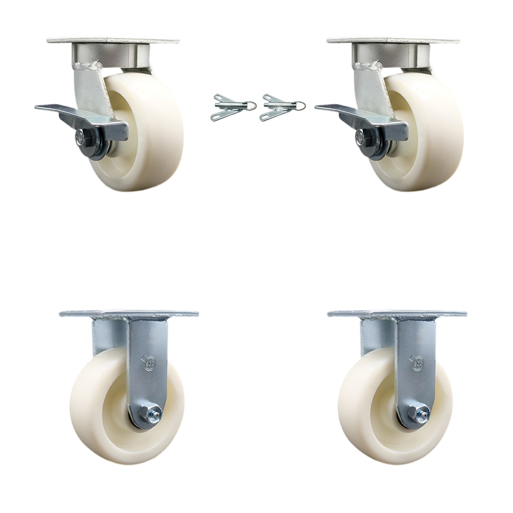 SCC-KP30S520-NYR-SLB-BSL-2-R-2 Kingpinless Nylon Swivel Top Plate Caster with 5 x 2 in. White Wheels - 3600 lbs Total Capacity - Set of 4