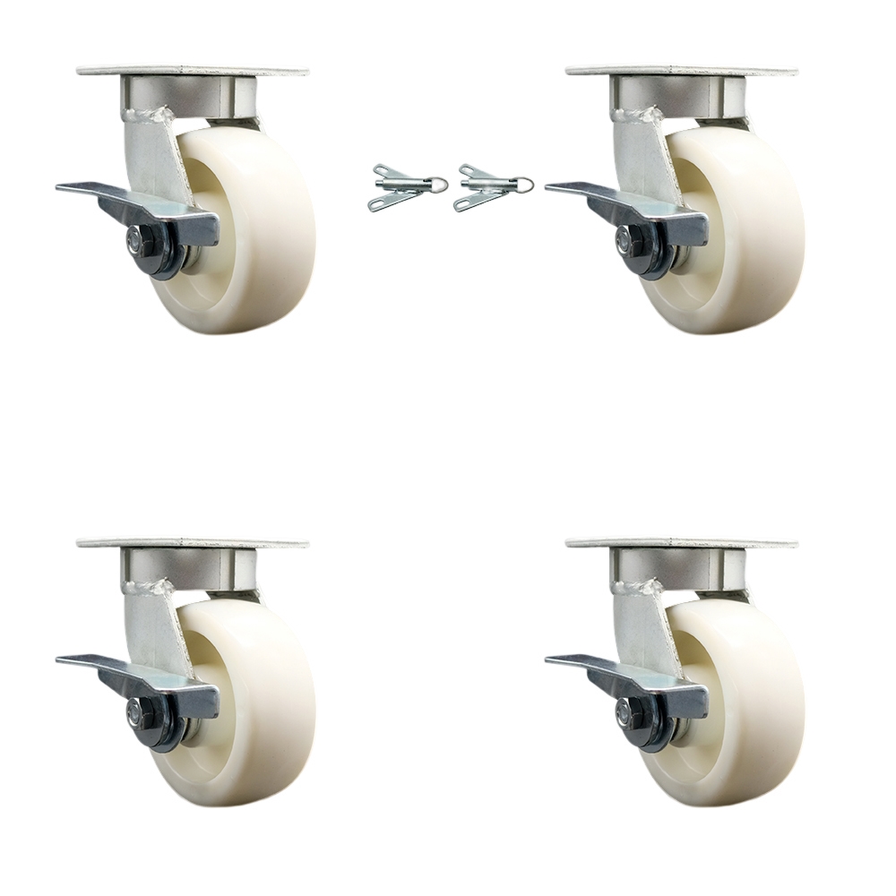 SCC-KP30S520-NYR-SLB-BSL-2-SLB-2 Kingpinless Nylon Swivel Top Plate Caster with 5 x 2 in. White Wheels - 3600 lbs Capacity - Set of 4