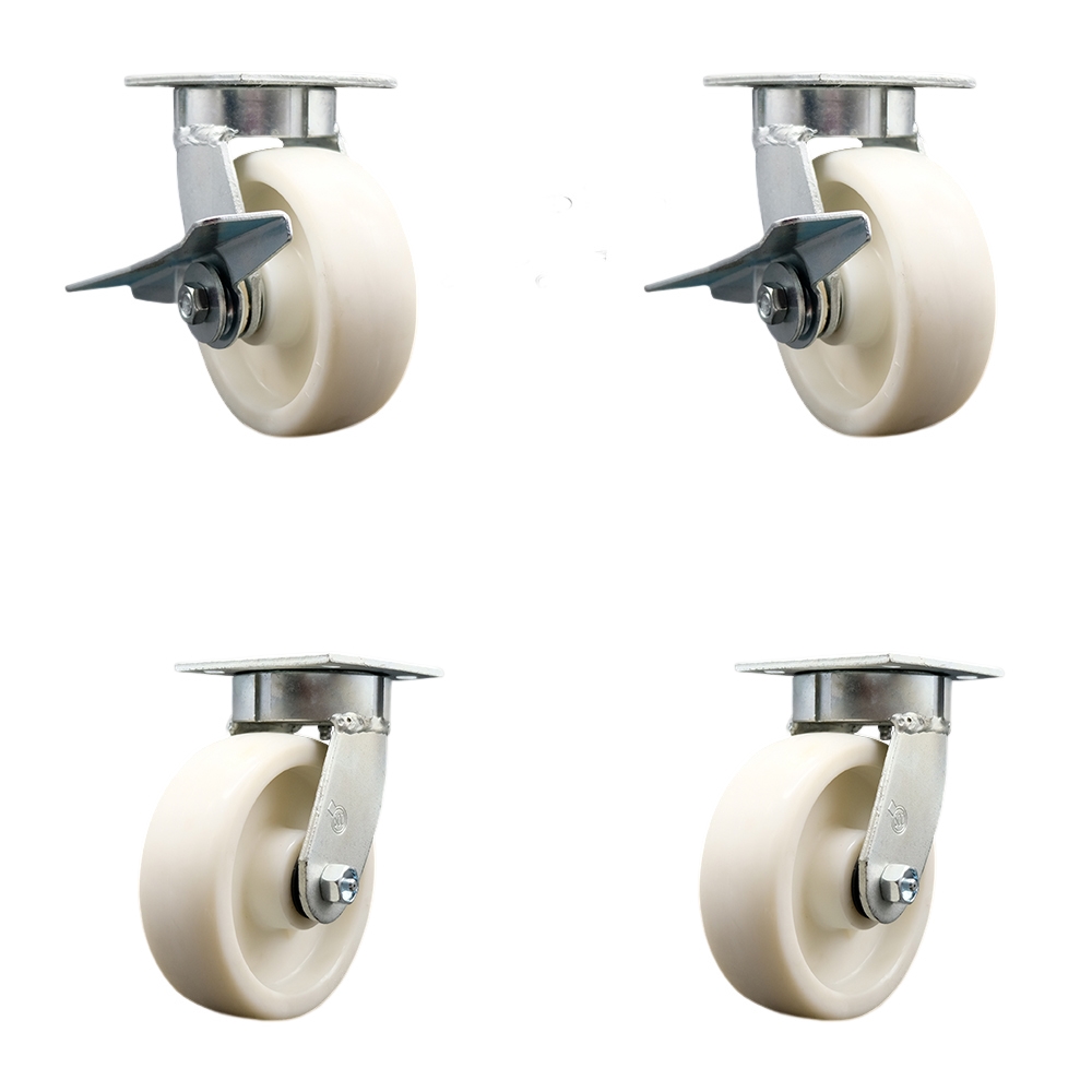 SCC-KP30S620-NYR-SLB-BSL-2-BSL-2 Kingpinless Nylon Swivel Top Plate Caster with 6 x 2 in. White Wheels - 5000 lbs Capacity - Set of 4