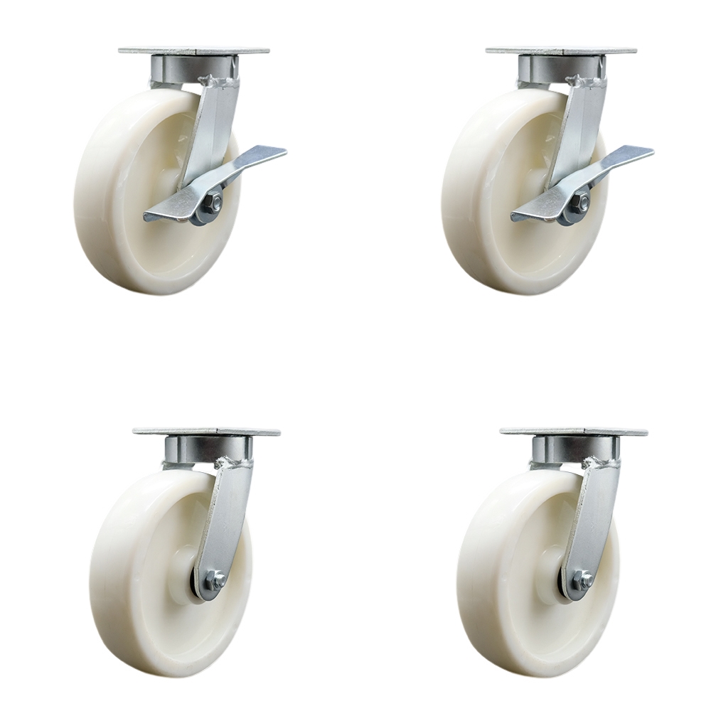SCC-KP30S820-NYR-SLB-BSL-2-BSL-2 Kingpinless Nylon Swivel Top Plate Caster with 8 x 2 in. White Wheels - 5000 lbs Capacity - Set of 4