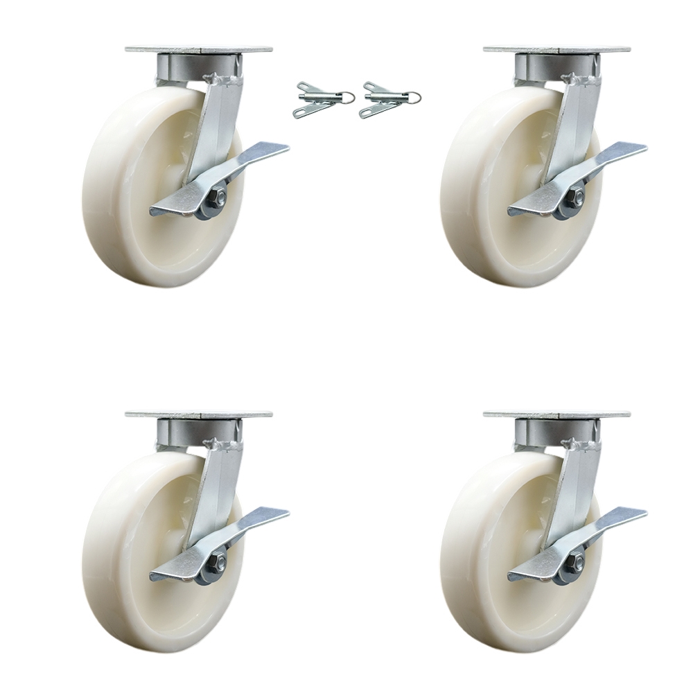 SCC-KP30S820-NYR-SLB-BSL-2-SLB-2 Kingpinless Nylon Swivel Top Plate Caster with 8 x 2 in. White Wheels - 5000 lbs Capacity - Set of 4