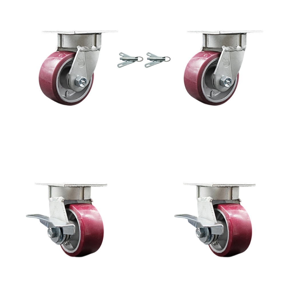 SCC-KP30S420-PAR-BSL-2-SLB-2 Kingpinless Polyurethane on Aluminum Swivel Top Plate Caster with 4 x 2 in. Maroon Wheels - 2800 lbs Capacity - Set of 4