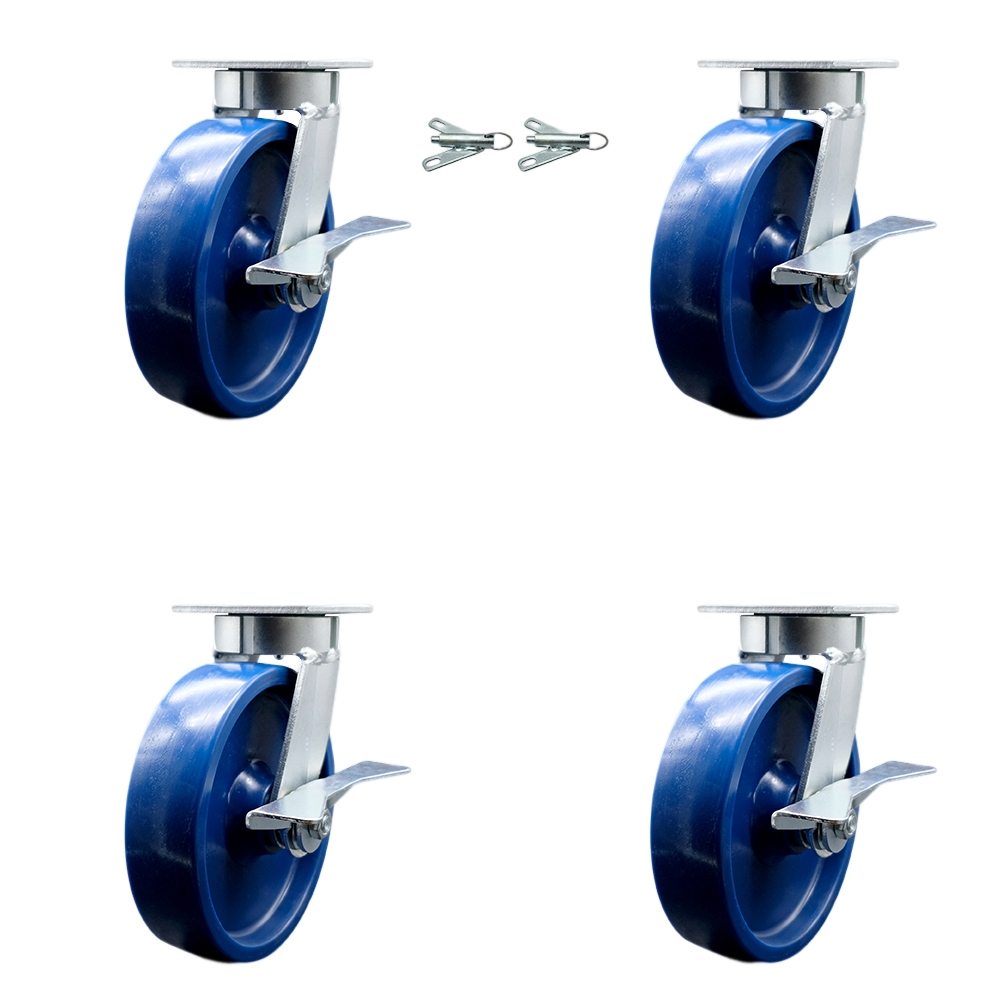 SCC-KP30S820-SPUR-SLB-BSL-2-SLB-2 Kingpinless Solid Polyurethane Swivel Top Plate Caster with 8 x 2 in. Blue Wheels - 4800 lbs Capacity - Set of 4