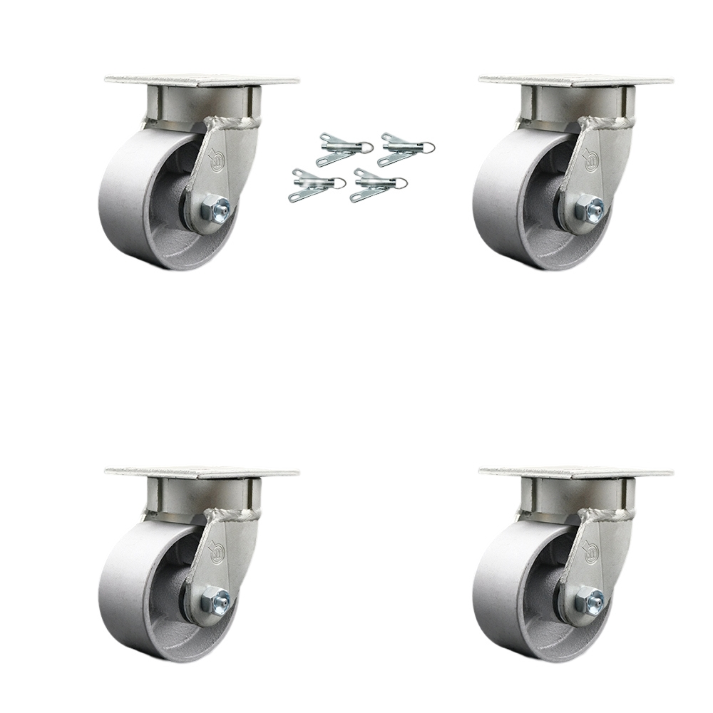 SCC-KP30S420-SSR-BSL-4 Kingpinless Semi Steel Cast Iron Swivel Top Plate Caster with 4 x 2 in. Silver Wheels - 4000 lbs Total Capacity - Set of 4