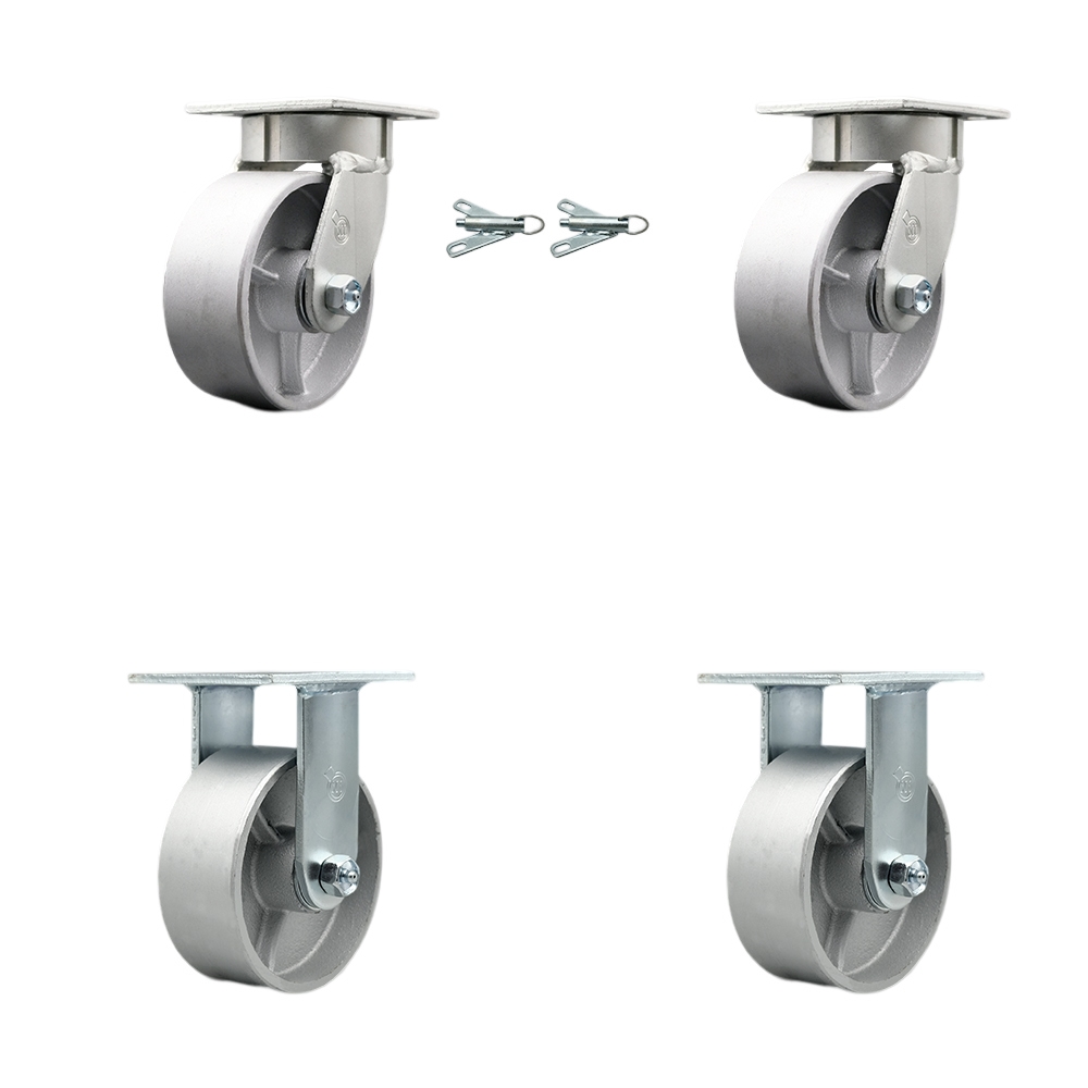 SCC-KP30S520-SSR-BSL-2-R-2 Kingpinless Semi Steel Cast Iron Swivel Top Plate Caster with 5 x 2 in. Silver Wheels - 4000 lbs Total Capacity - Set of 4