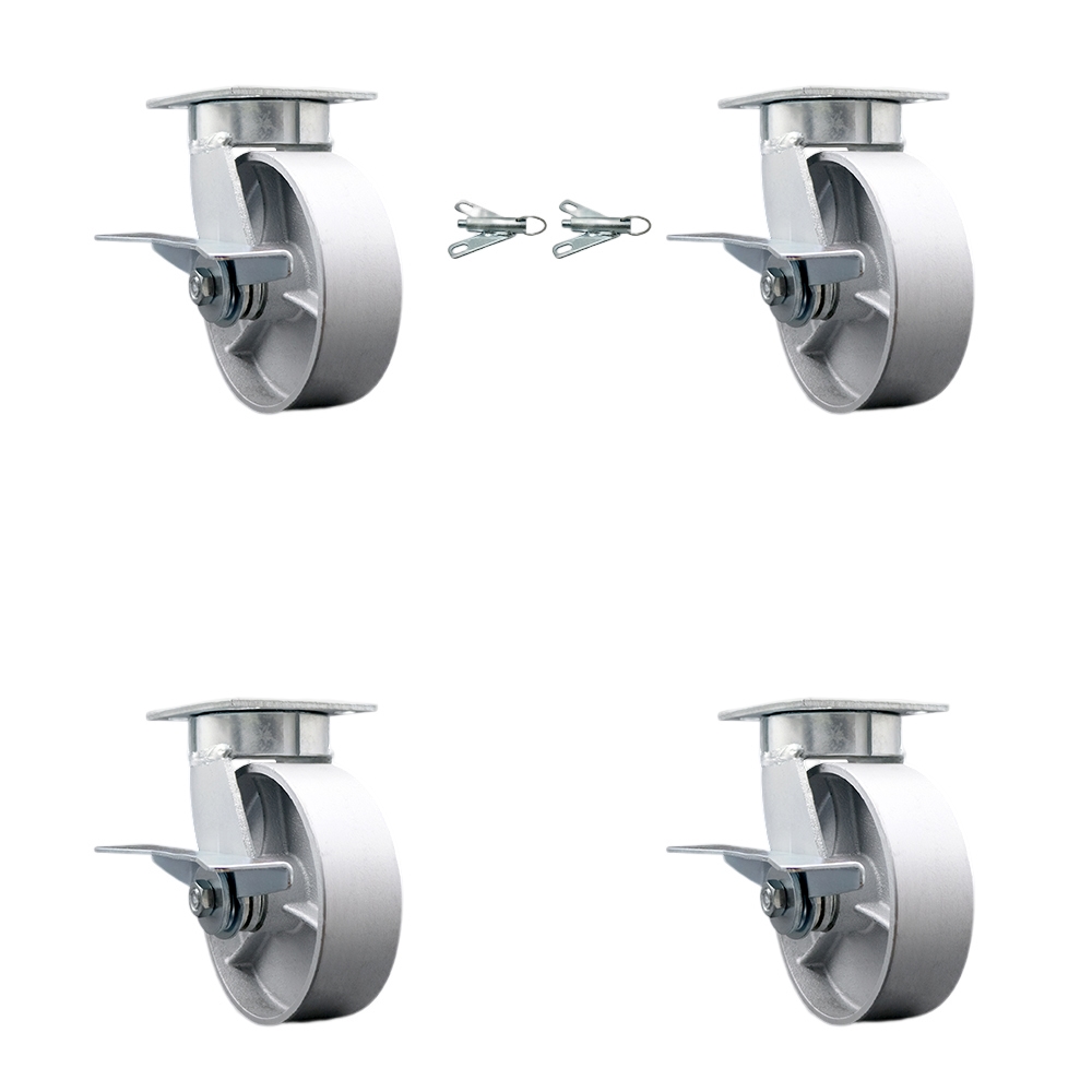 SCC-KP30S620-SSR-SLB-BSL-2-SLB-2 Kingpinless Semi Steel Cast Iron Swivel Top Plate Caster with 6 x 2 in. Silver Wheels - 4800 lbs Capacity - Set of 4