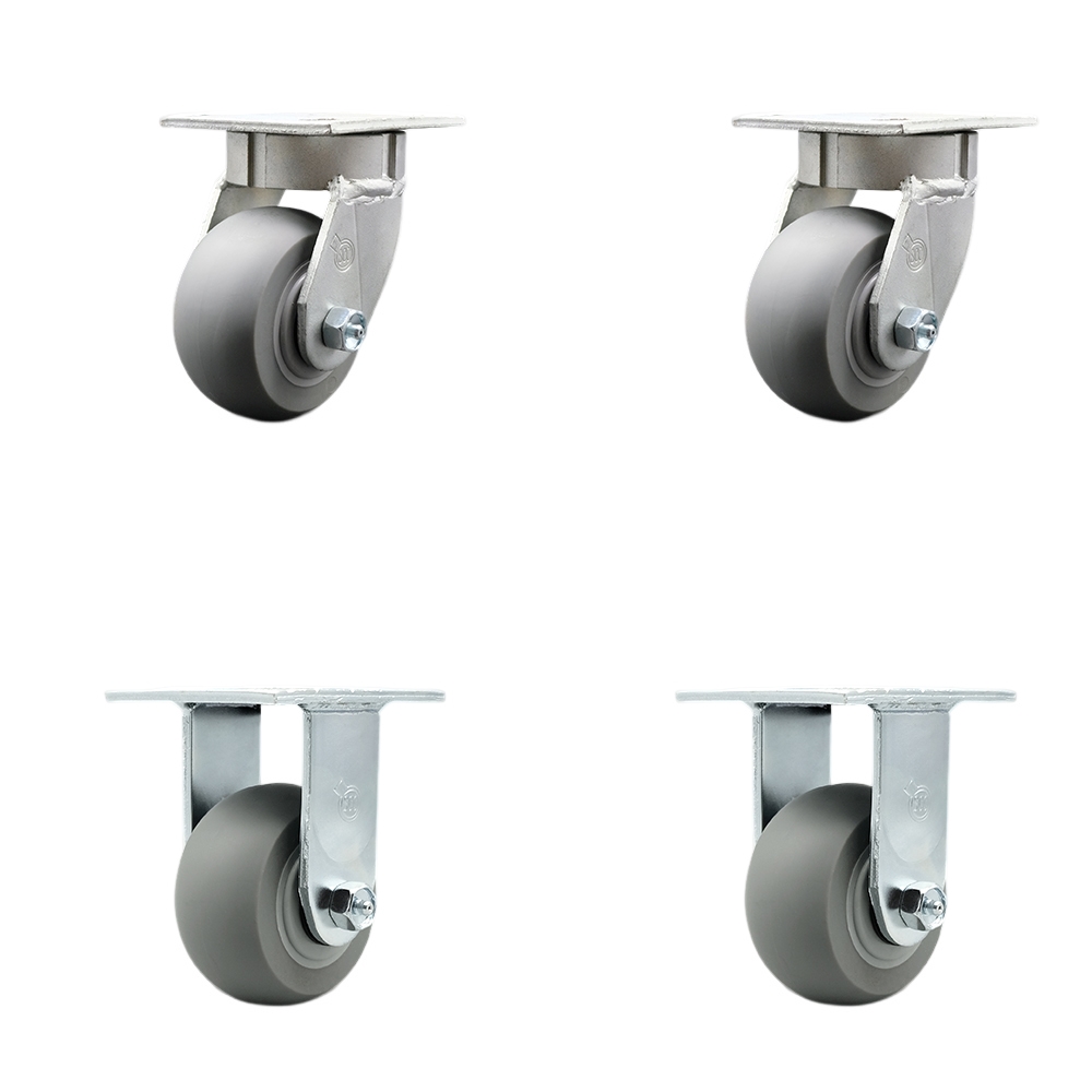 Kingpinless Thermo Rubber Donut Tread Swivel Top Plate Caster with 4 x 2 in. Gray Wheels - 1200 lbs Total Capacity - Set of 4