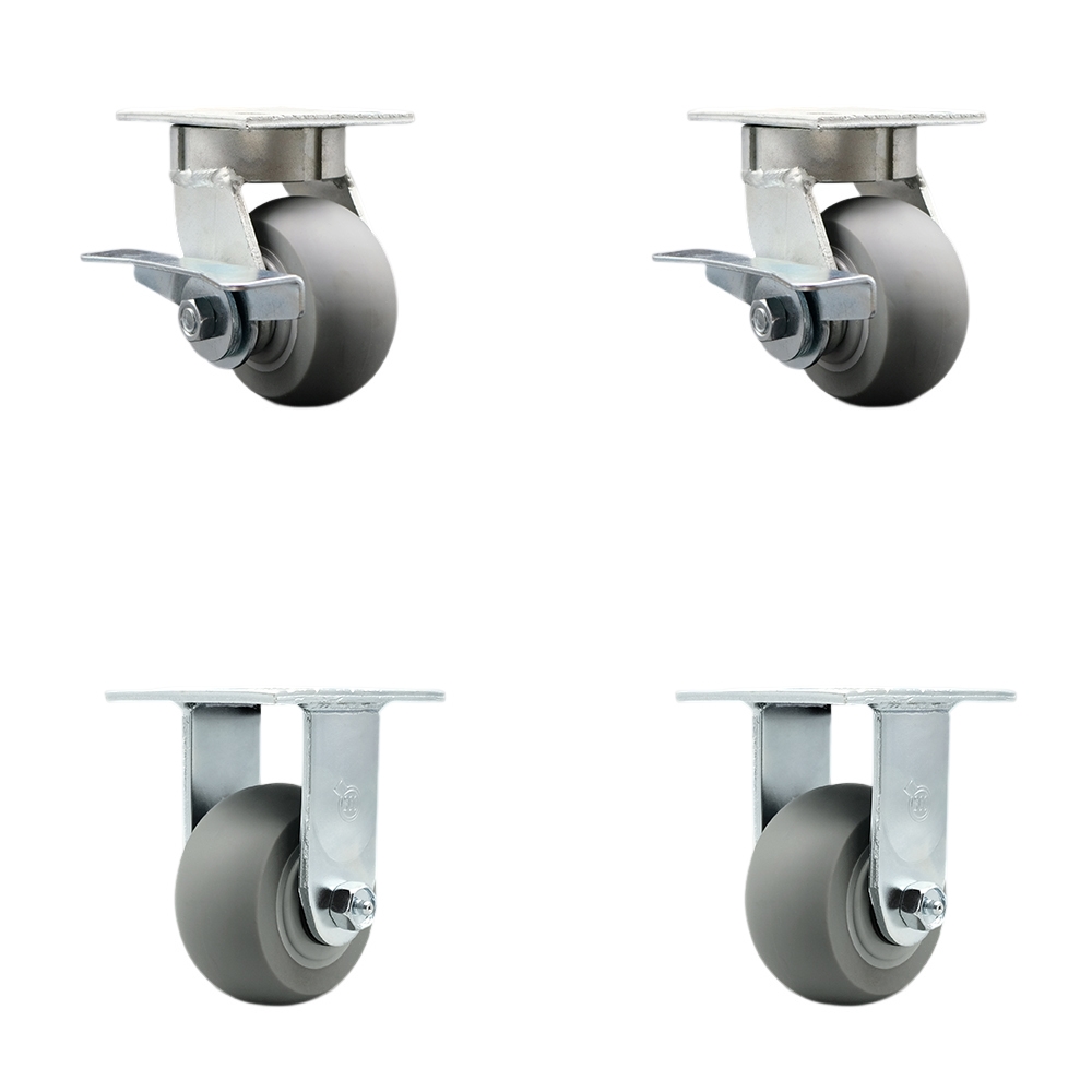 Kingpinless Thermo Rubber Donut Tread Swivel Top Plate Caster with 4 x 2 in. Gray Wheels - 1200 lbs Total Capacity - Set of 4