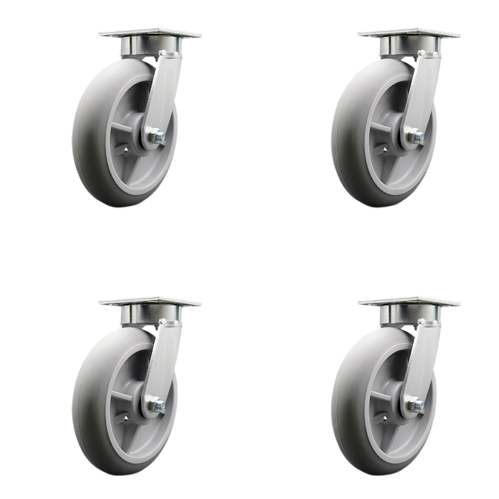 SCC-KP30S820-TPRRD-4 Kingpinless Thermo Rubber Donut Tread Swivel Top Plate Caster with 8 x 2 in. Gray Wheels - 2400 lbs Total Capacity - Set of 4