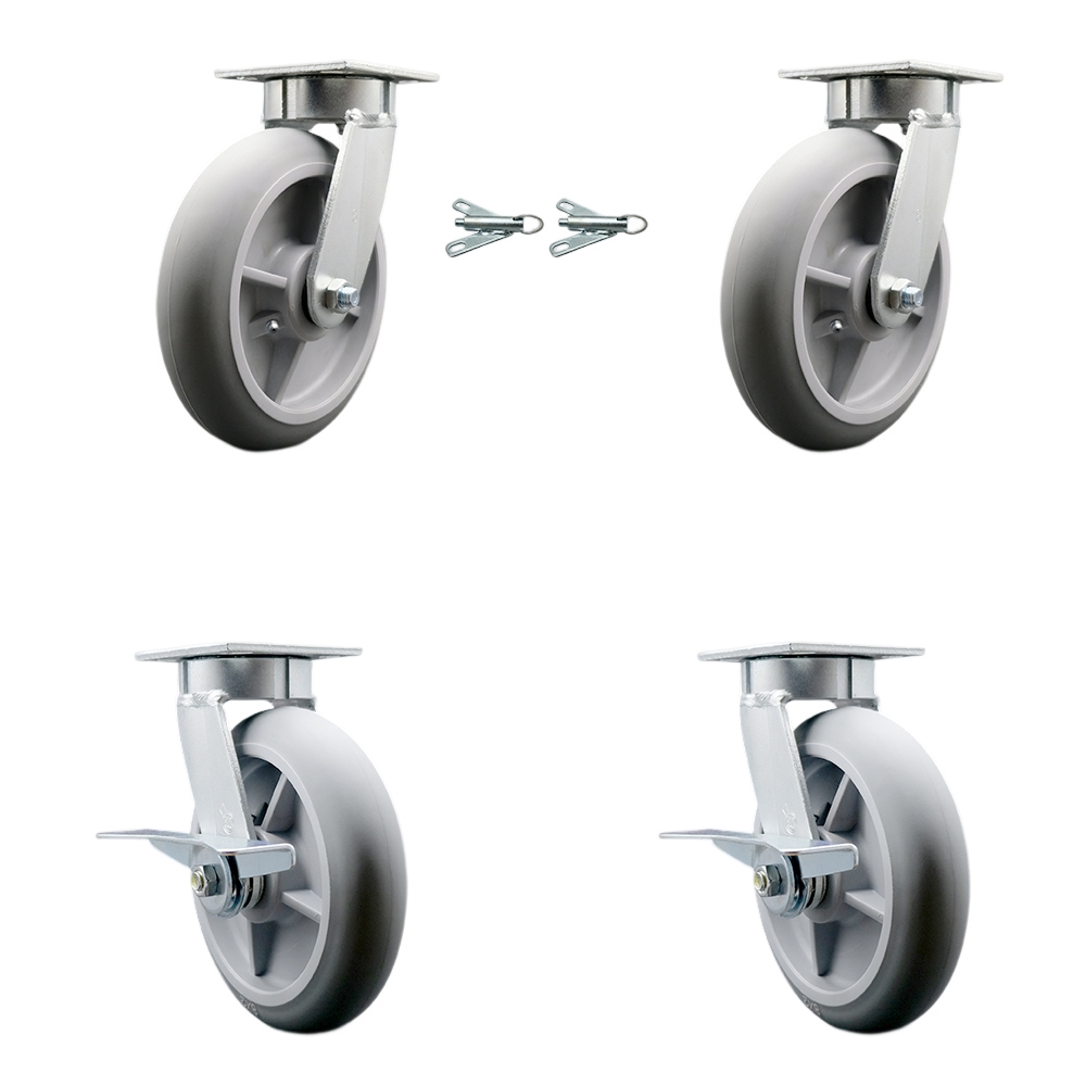 Kingpinless Thermo Rubber Donut Tread Swivel Top Plate Caster with 8 x 2 in. Gray Wheels - 2400 lbs Capacity - Set of 4