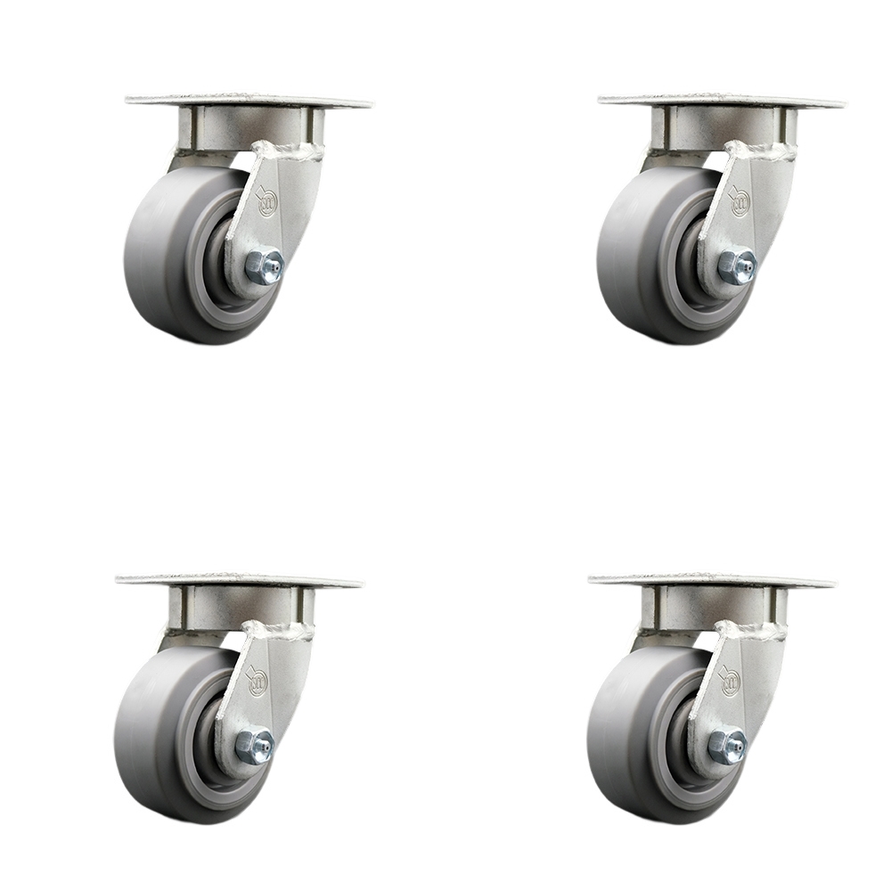 SCC-KP30S420-TPRRF-4 Kingpinless Thermo Rubber Flat Tread Swivel Top Plate Caster with 4 x 2 in. Gray Wheels - 1200 lbs Total Capacity - Set of 4