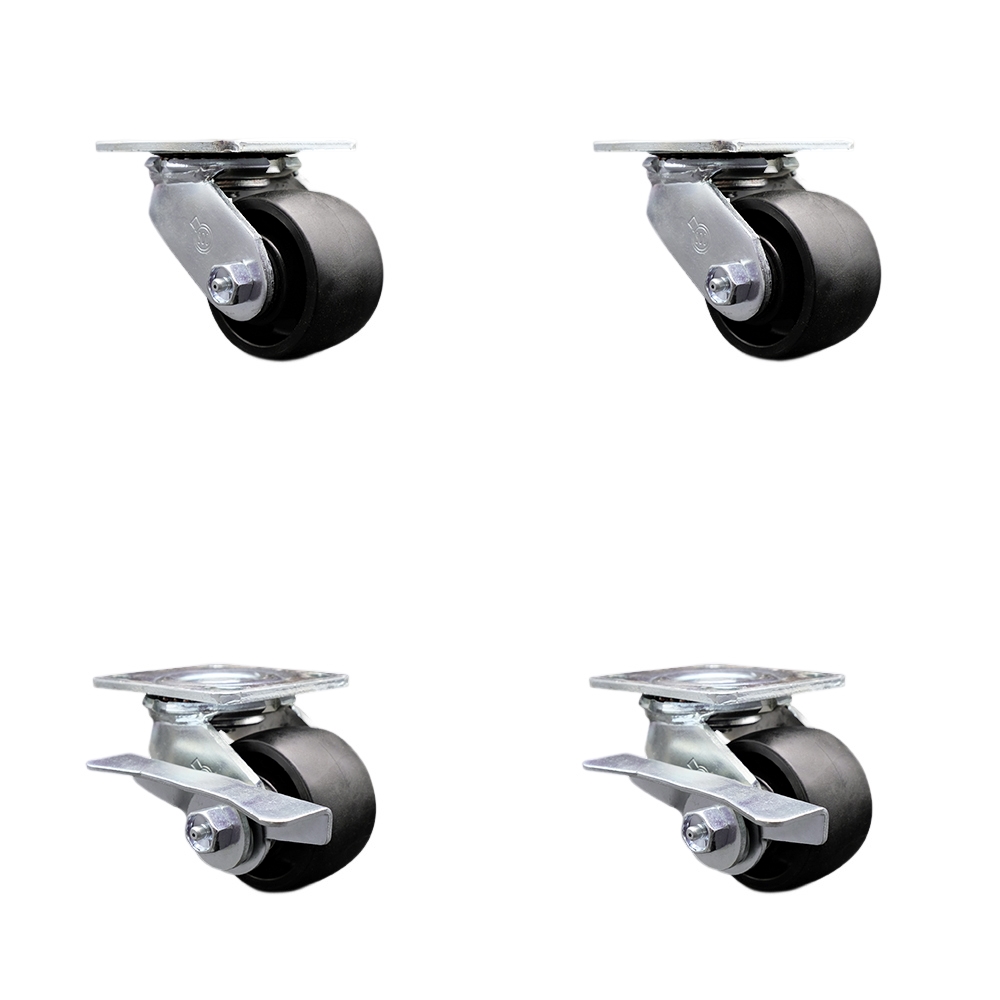 Heavy Duty Swivel Caster with 3.25 in. High Temperature Glass Filled Nylon Wheels & Ball Bearings - 3600 lbs Total Capacity - Set of 4
