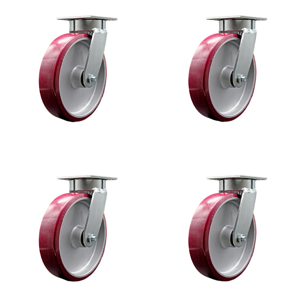 SCC-KP30S820-PAR-4 Kingpinless Polyurethane on Aluminum Swivel Top Plate Caster with 8 x 2 in. Maroon Wheels - 5000 lbs Total Capacity - Set of 4