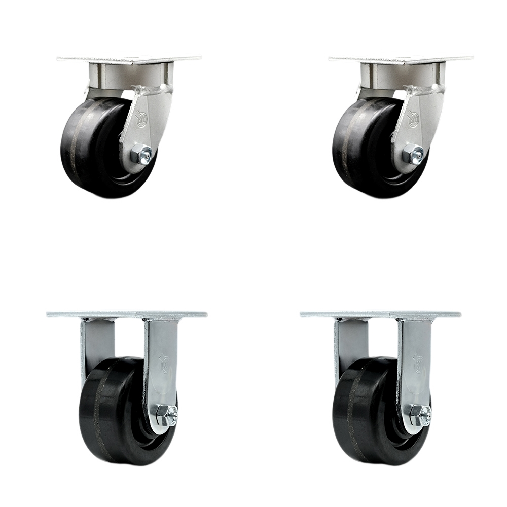 SCC-KP30S420-PHR-2-R-2 Kingpinless Phenolic Swivel Top Plate Caster with 4 x 2 in. Black Wheels - 3200 lbs Total Capacity - Set of 4