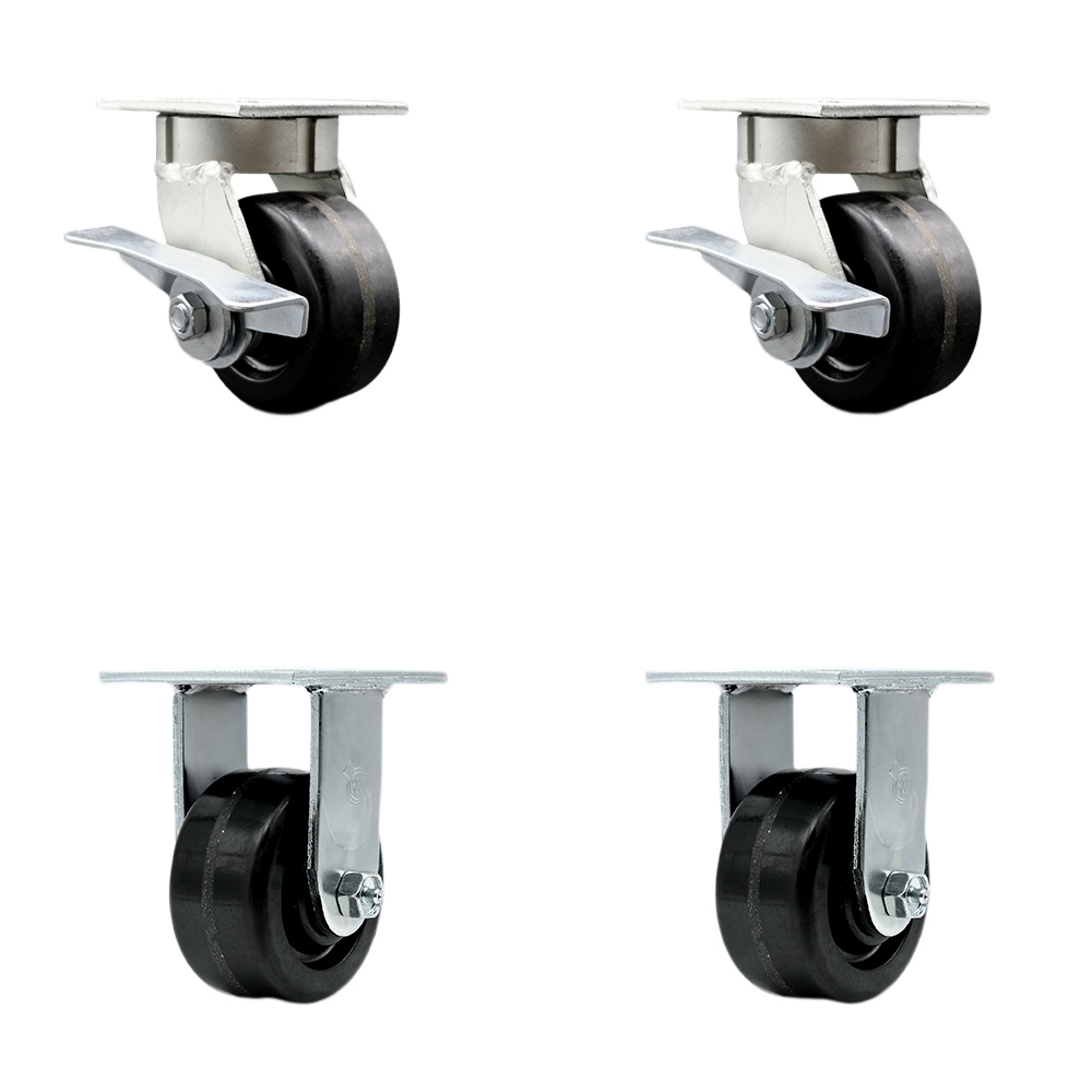SCC-KP30S420-PHR-SLB-2-R-2 Kingpinless Phenolic Swivel Top Plate Caster with 4 x 2 in. Black Wheels - 3200 lbs Total Capacity - Set of 4