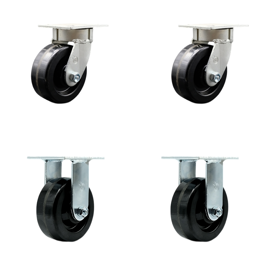 SCC-KP30S520-PHR-2-R-2 Kingpinless Phenolic Swivel Top Plate Caster with 5 x 2 in. Black Wheels - 4000 lbs Total Capacity - Set of 4