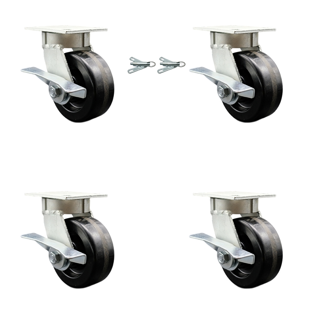 SCC-KP30S520-PHR-SLB-BSL-2-SLB-2 Kingpinless Phenolic Swivel Top Plate Caster with 5 x 2 in. Black Wheels - 4000 lbs Capacity - Set of 4