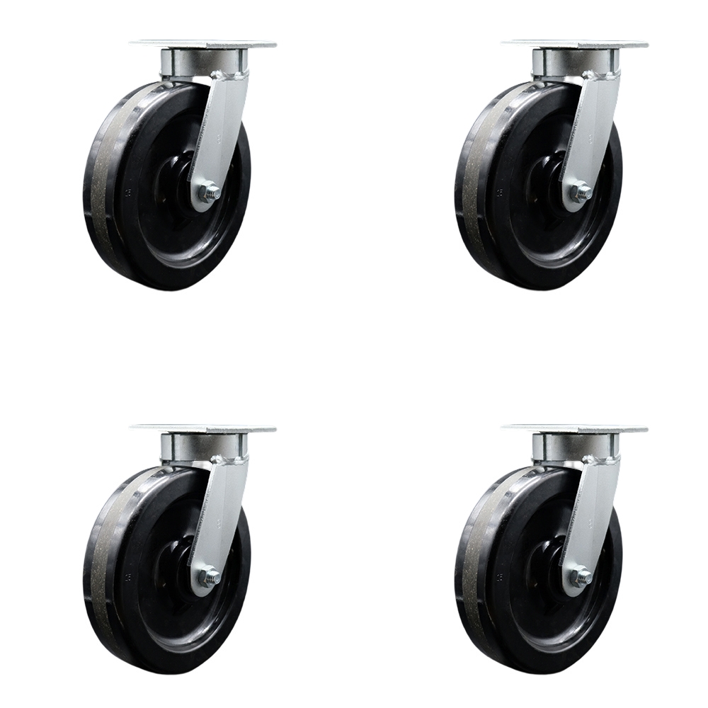 SCC-KP30S820-PHR-4 Kingpinless Phenolic Swivel Top Plate Caster with 8 x 2 in. Black Wheels - 5000 lbs Total Capacity - Set of 4