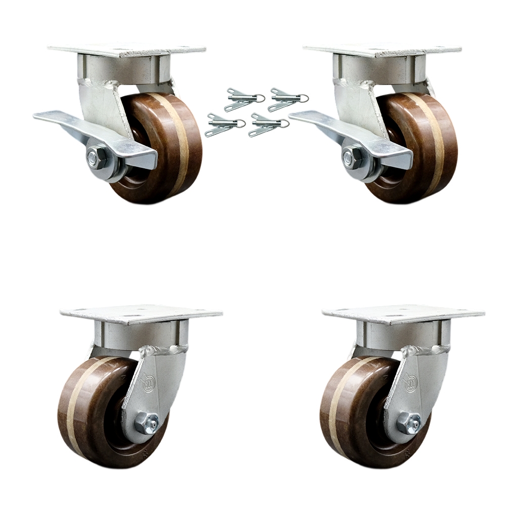 Kingpinless High Temperature Phenolic Swivel Top Plate Caster with 4 x 2 in. Brown Wheels - 3200 lbs Capacity - Set of 4