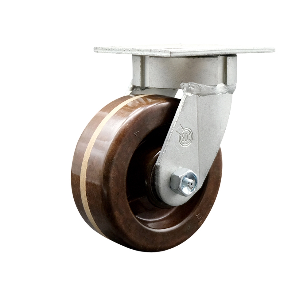 SCC-KP30S520-PHRHT Kingpinless High Temperature Phenolic Swivel Top Plate Caster with 5 x 2 in. Brown Wheel - 1000 lbs Capacity per Caster