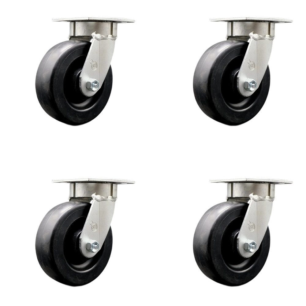 SCC-KP30S620-POR-BSL-4 Kingpinless Polyolefin Swivel Top Plate Caster with 6 x 2 in. Black Wheels - 2800 lbs Total Capacity - Set of 4