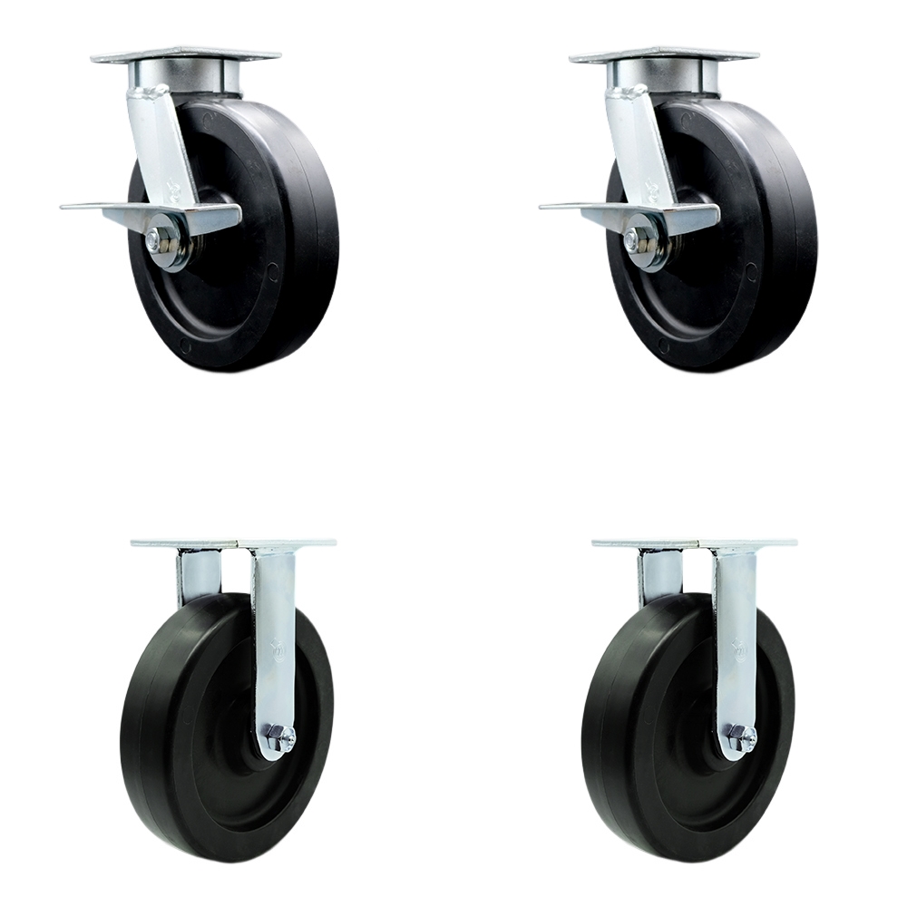 SCC-KP30S820-POR-SLB-BSL-2-R-2 Kingpinless Polyolefin Swivel Top Plate Caster with 8 x 2 in. Black Wheels - 3600 lbs Total Capacity - Set of 4