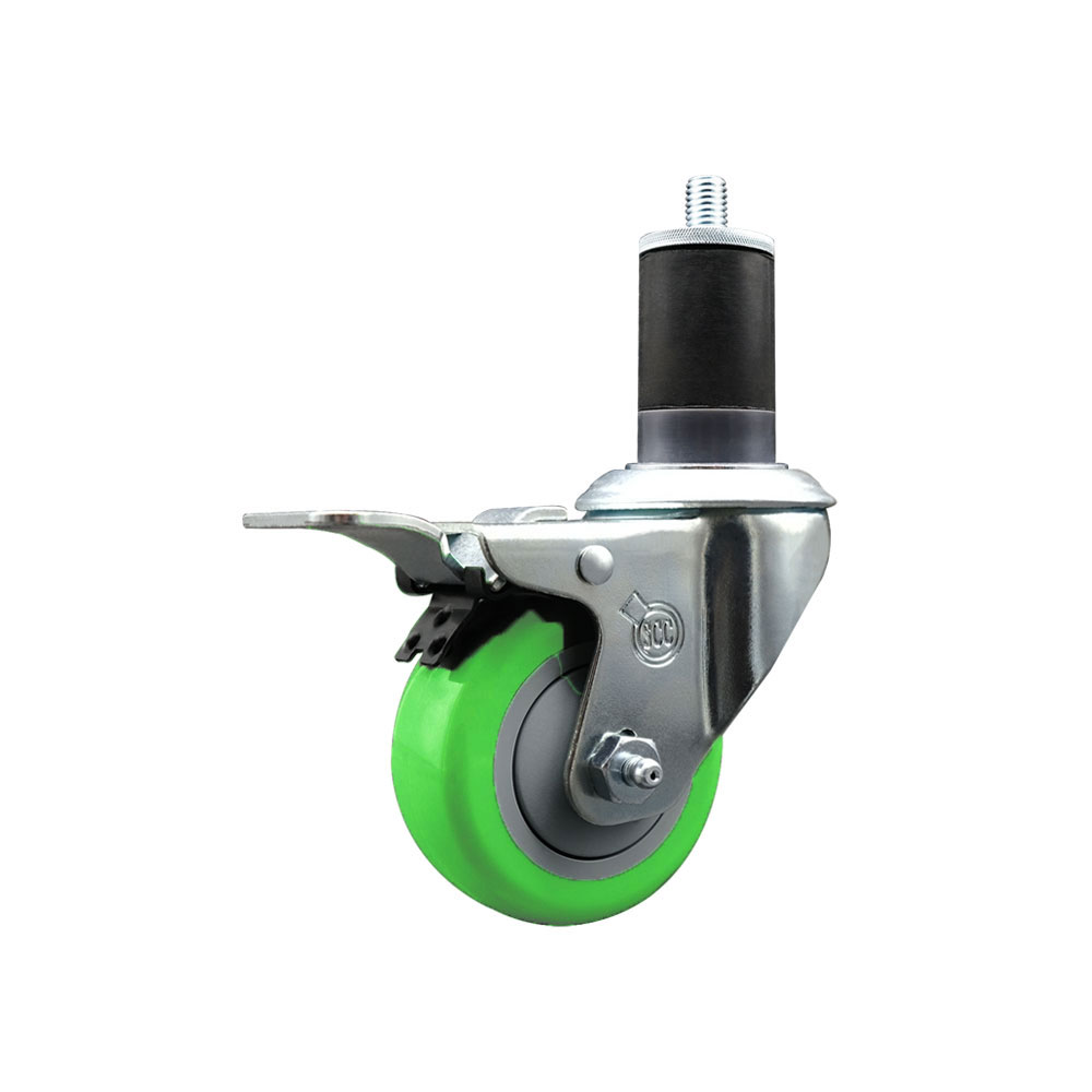 SCC-SSEXTTL20S314-PPUB-GRN-158 Stainless Steel Polyurethane Expanding Stem Swivel Caster with 3 in. Green Wheel & 1.63 in. Stem & Total Locking Brake