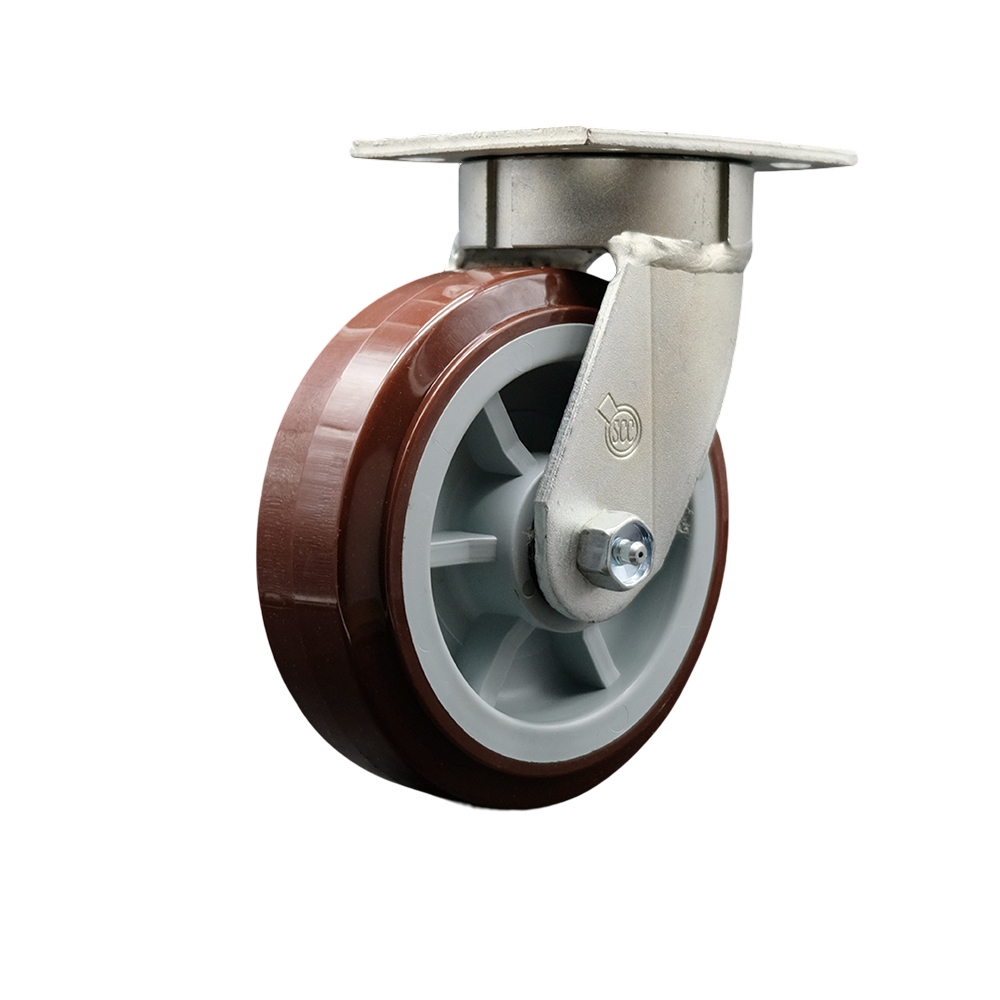 SCC-KP30S620-PPUR Kingpinless Polyurethane on Polyolefin Swivel Top Plate Caster with 6 x 2 in. Maroon Wheel - 900 lbs Capacity per Caster