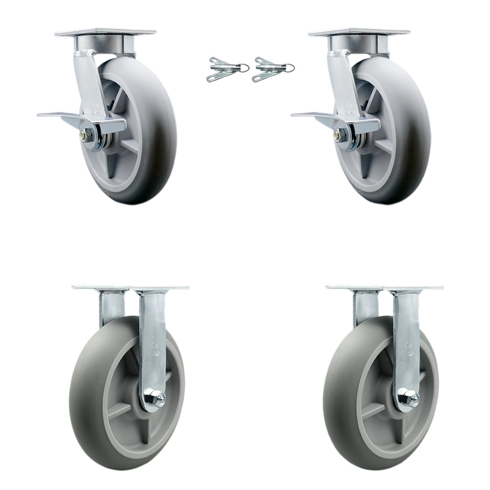 Kingpinless Thermo Rubber Donut Tread Swivel Top Plate Caster with 8 x 2 in. Gray Wheels - 2400 lbs Capacity - Set of 4