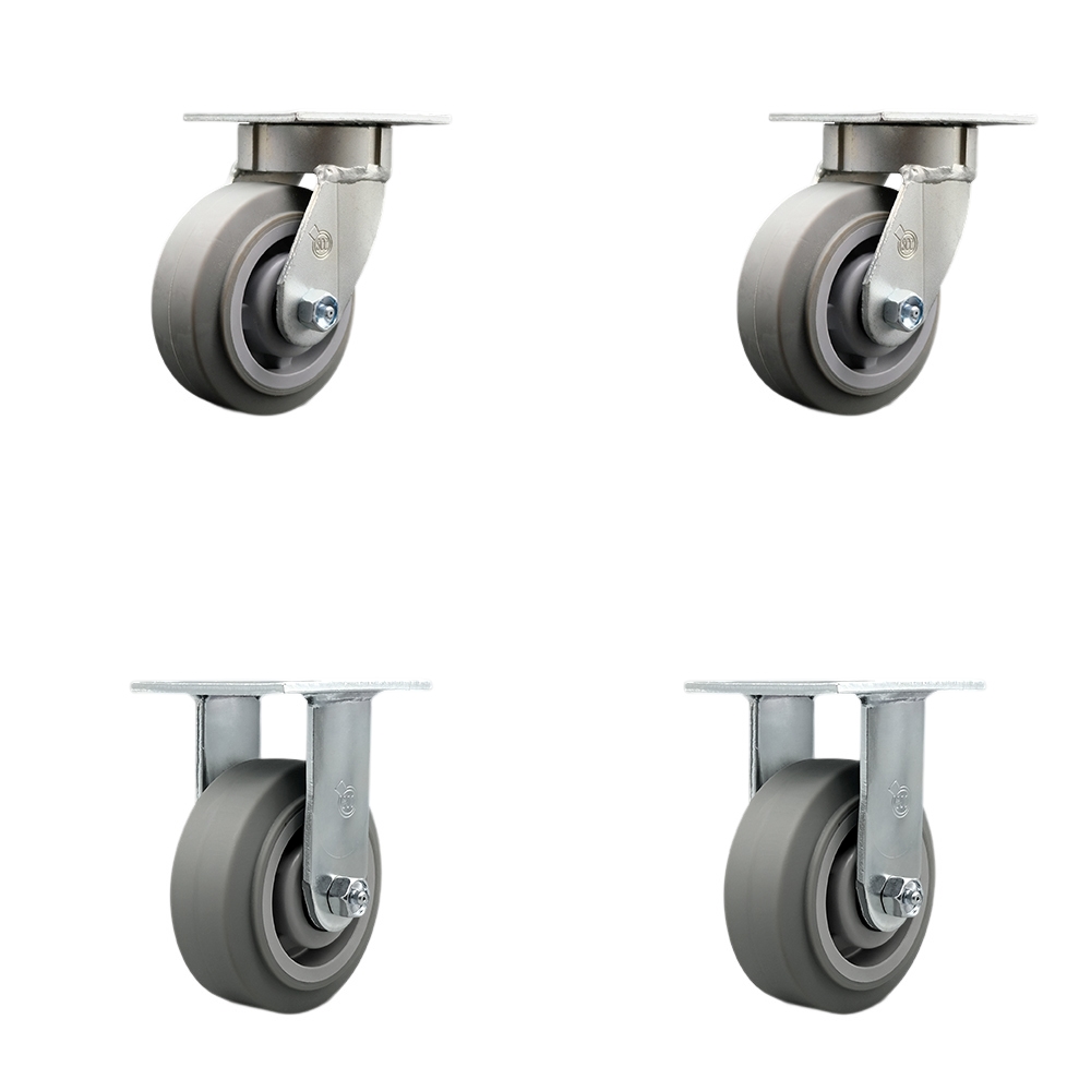 SCC-KP30S520-TPRRF-2-R-2 Kingpinless Thermo Rubber Flat Tread Swivel Top Plate Caster with 5 x 2 in. Gray Wheels - 1400 lbs Total Capacity - Set of 4