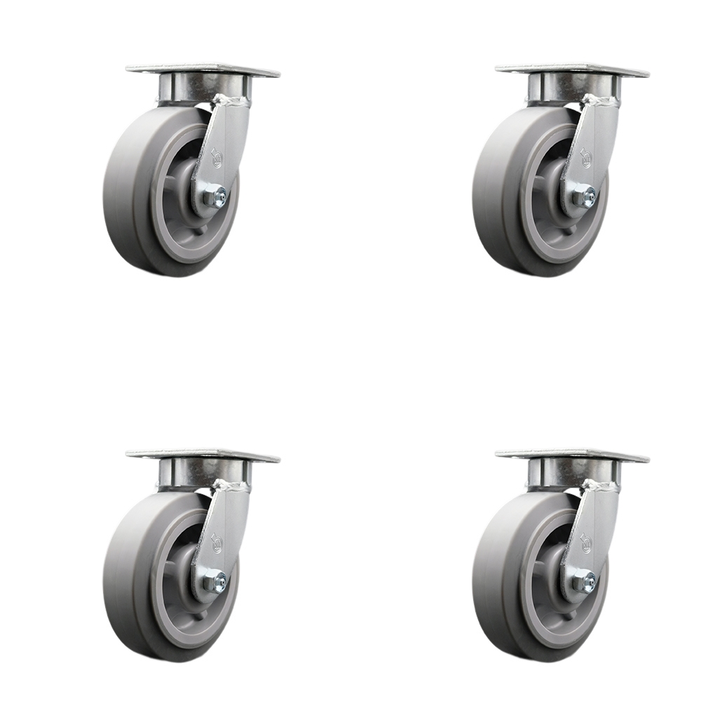 SCC-KP30S620-TPRRF-BSL-4 Kingpinless Thermo Rubber Flat Tread Swivel Top Plate Caster with 6 x 2 in. Gray Wheels - 2000 lbs Total Capacity - Set of 4