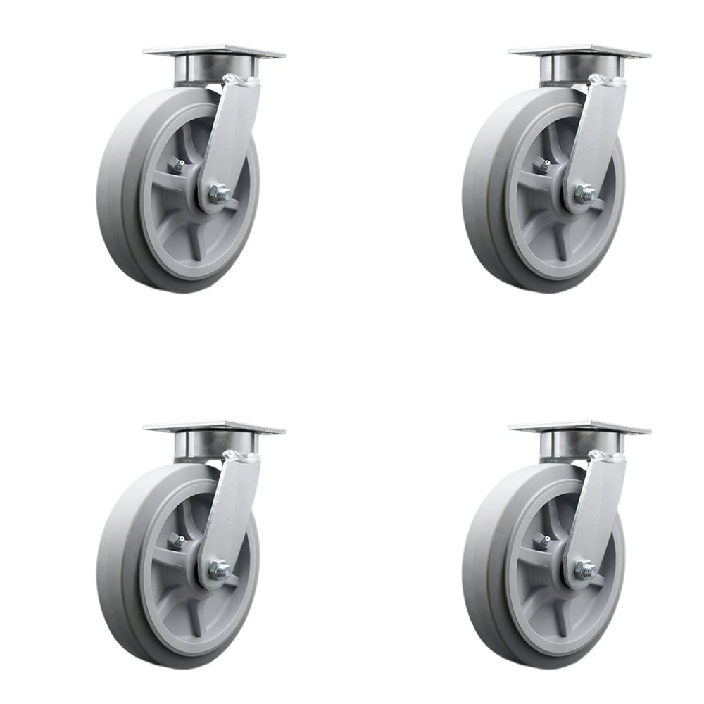 SCC-KP30S820-TPRRF-BSL-4 Kingpinless Thermo Rubber Flat Tread Swivel Top Plate Caster with 8 x 2 in. Gray Wheels - 2400 lbs Total Capacity - Set of 4