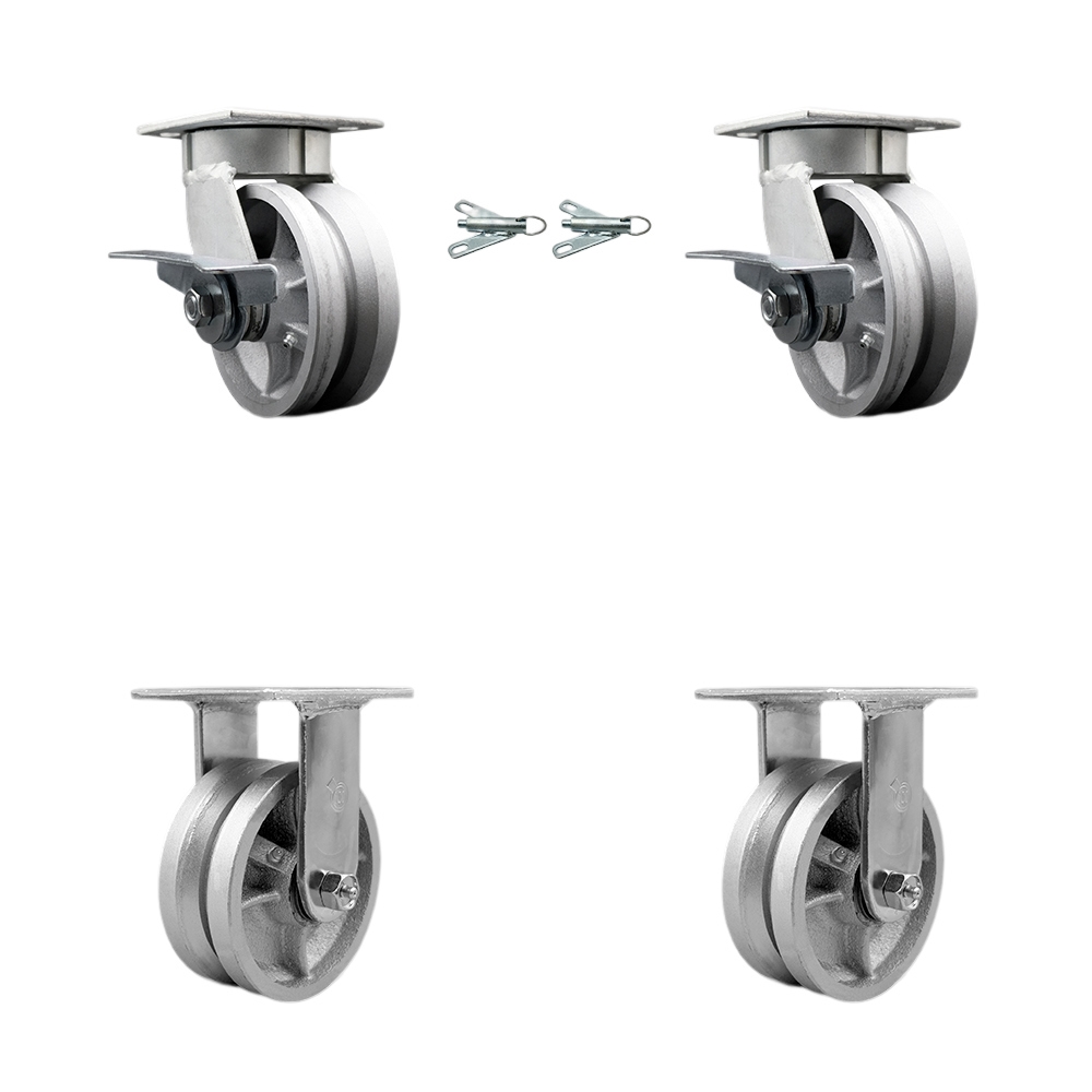 Kingpinless V Groove Semi Steel Swivel Top Plate Caster with 5 x 2 in. Silver Wheels - 4400 lbs Total Capacity - Set of 4
