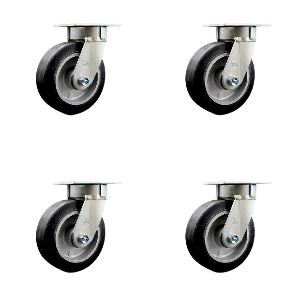 SCC-KP30S620-RAR-BSL-4 Kingpinless Rubber on Aluminum Swivel Top Plate Caster with 6 x 2 in. Black Wheels - 2200 lbs Total Capacity - Set of 4