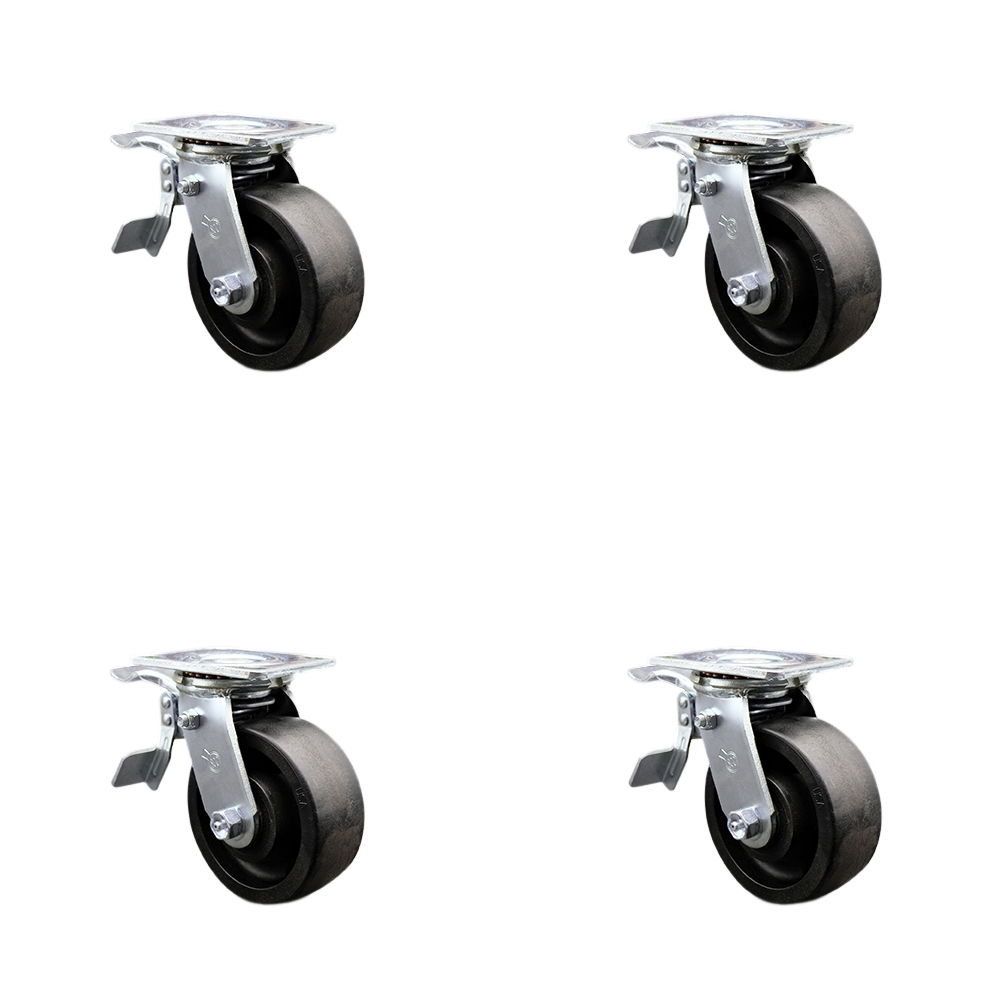 Heavy Duty Swivel Caster with 5 in. High Temperature Glass Filled Nylon Wheels & Ball Bearings - 5000 lbs Total Capacity - Set of 4