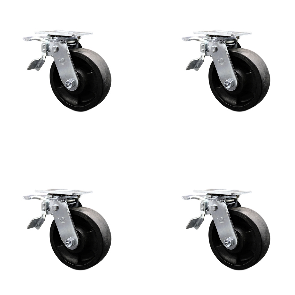 Heavy Duty Swivel Caster with 6 in. High Temperature Glass Filled Nylon Wheels & Ball Bearings - 5000 lbs Total Capacity - Set of 4