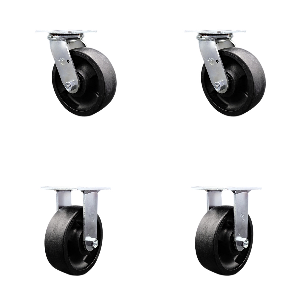 Stainless Steel Heavy Duty Swivel Caster with 6 in. High Temperature Glass Filled Nylon Wheels & Ball Bearings - 5000 lbs Total Capacity - Set of 4