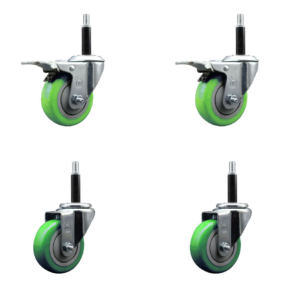 SCC-SSEXTTL20S3514-PPUB-GRN-2-S-2-34 Stainless Steel Polyurethane Swivel Expanding Stem Caster with 3.5 in. Green Wheels & 0.75 in. Stems - Set of 4