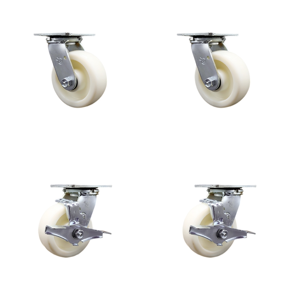 SCC-SS30S520-NYB-BSL-2-TLB-2 Stainless Steel Heavy Duty Swivel Caster with 5 in. Nylon Wheels & Ball Bearings - Set of 4