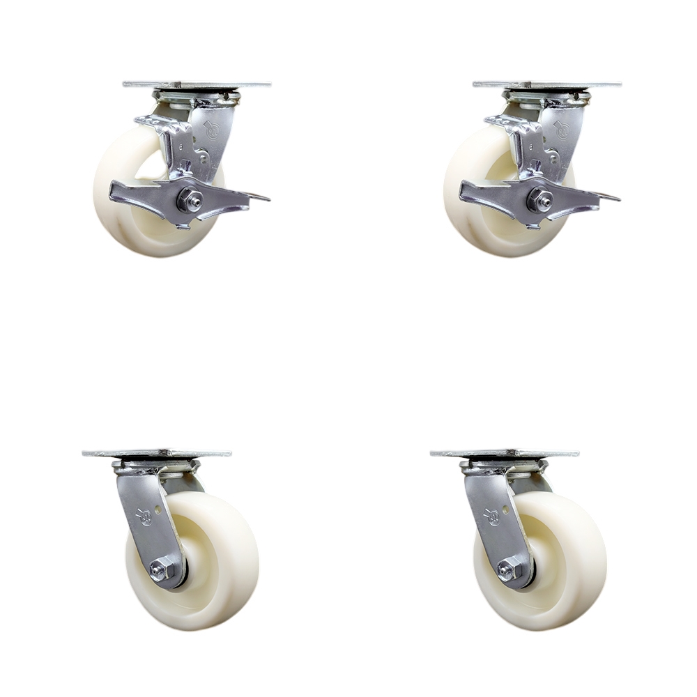 SCC-SS30S520-NYB-TLB-BSL-2-BSL-2 Stainless Steel Heavy Duty Swivel Caster with 5 in. Poly Wheel & Ball Bearing - Set of 4