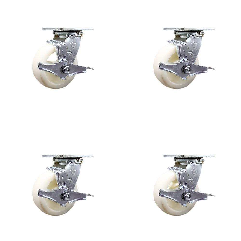 SCC-SS30S520-NYB-TLB-BSL-2-TLB-2 Stainless Steel Heavy Duty Swivel Caster with 5 in. Nylon Wheels & Ball Bearings - Set of 4