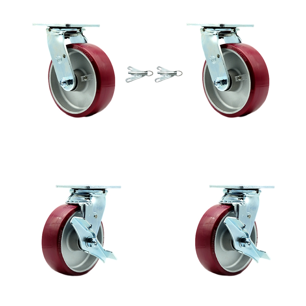 SCC-30CS620-PAB-BSL-2-TLB-2 Heavy Duty Swivel Caster with 6 in. Polyurethane on Aluminum Wheels & Ball Bearings - Set of 4