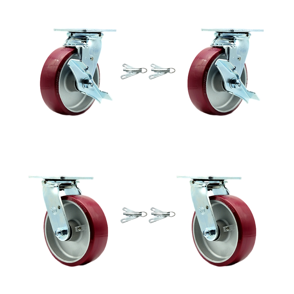 SCC-30CS620-PAB-TLB-BSL-2-BSL-2 Heavy Duty Swivel Caster Set with 6 in. Poly on Aluminum Wheels & Ball Bearings
