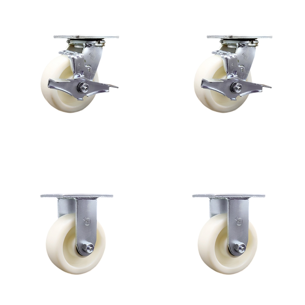 SCC-30CS520-NYB-TLB-2-R-2 Heavy Duty Swivel Caster with 5 in. Nylon Wheels & Ball Bearings - 3600 lbs Total Capacity - Set of 4